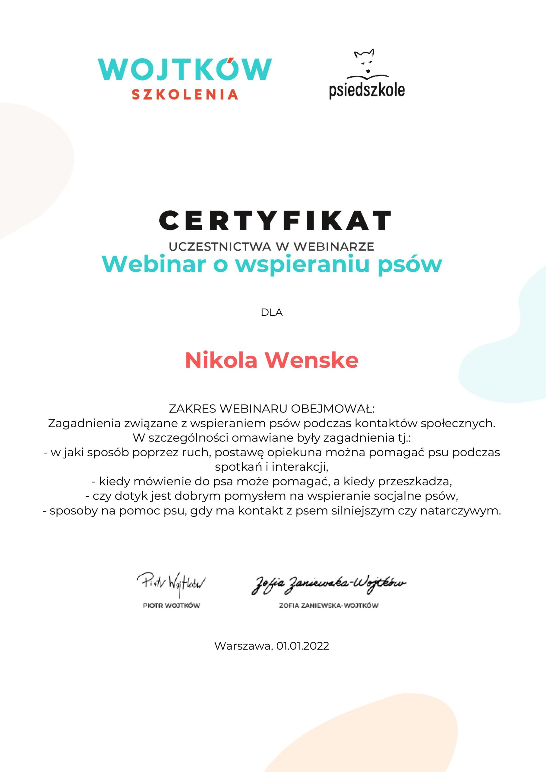 2.nikolawenske-Webinar-o-wspieraniu-psow-Certyfikat-uczestnictwa-webinary-Wojtkow-Szkolenia